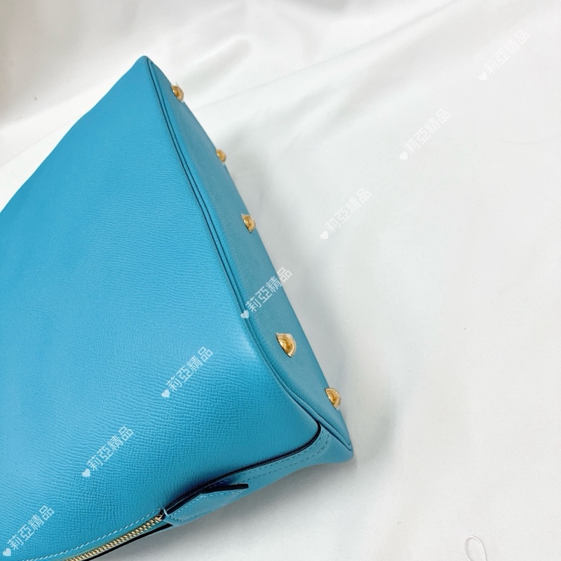 莉亞精品♡ Hermes Bolide 30水藍D 刻 二手美包-10