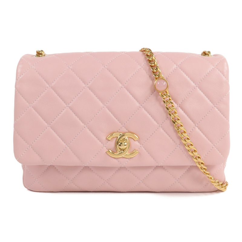 CHANEL 羊皮皮革Chain Shoulder金扣鏈帶肩背袋-0