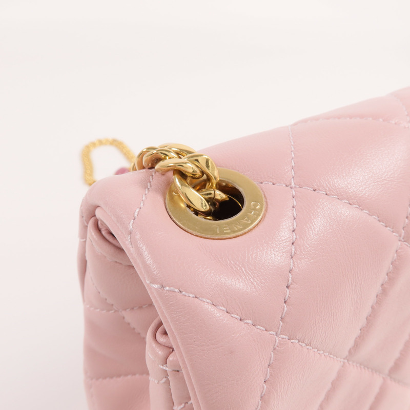 CHANEL 羊皮皮革Chain Shoulder金扣鏈帶肩背袋-15