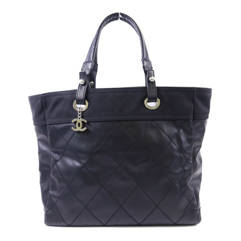 CHANEL 塗層帆布/尼龍Paris Biarritz Tote銀扣手挽袋