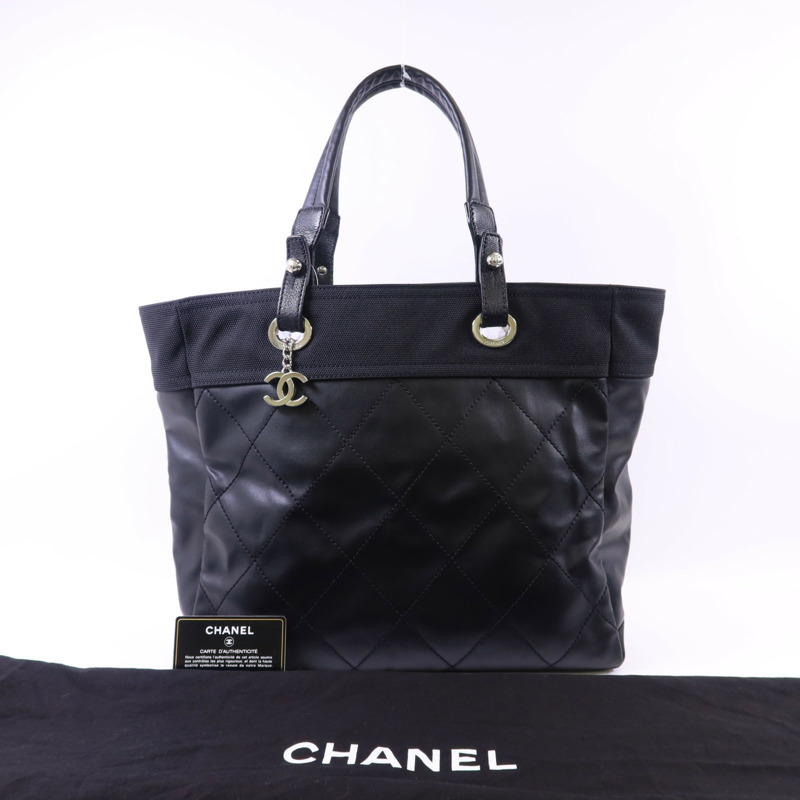 CHANEL 塗層帆布/尼龍Paris Biarritz Tote銀扣手挽袋-17