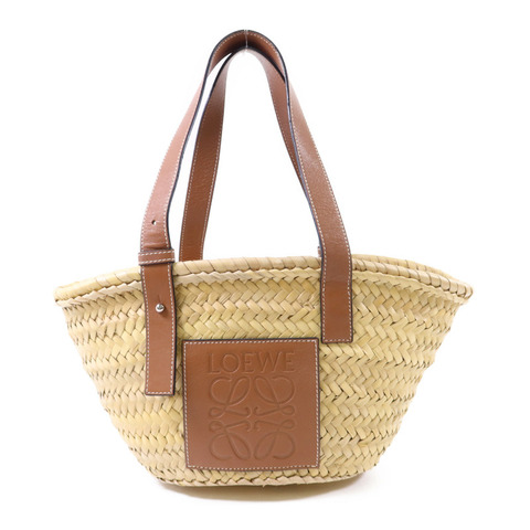 LOEWE Raffia/牛皮皮革Small Basket銀扣肩背袋