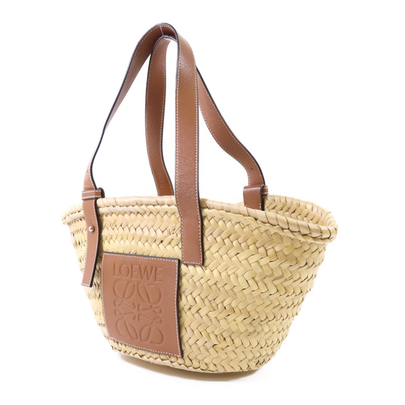 LOEWE Raffia/牛皮皮革Small Basket銀扣肩背袋-2