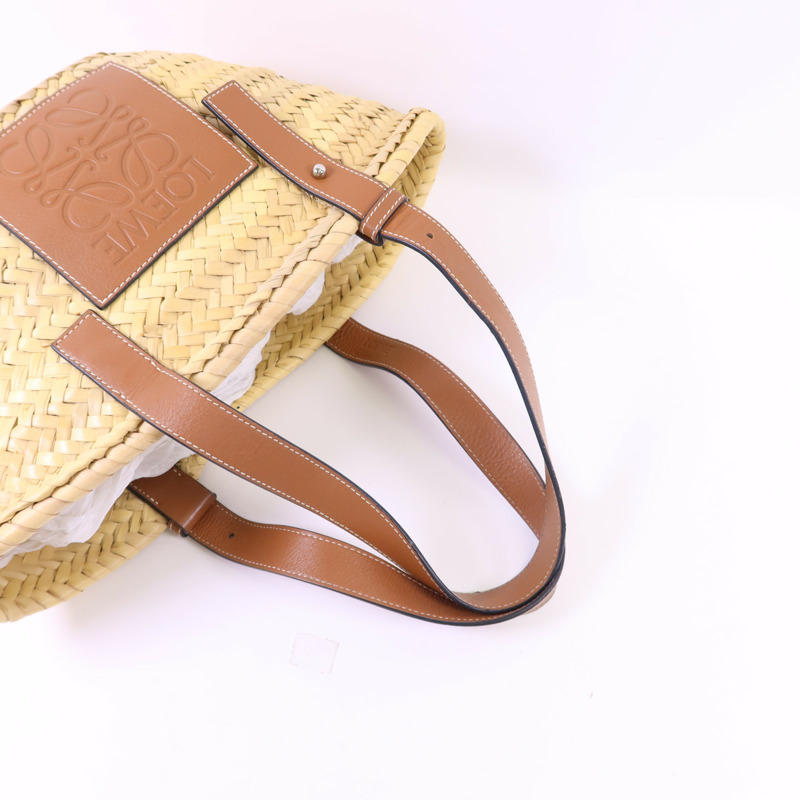LOEWE Raffia/牛皮皮革Small Basket銀扣肩背袋-4