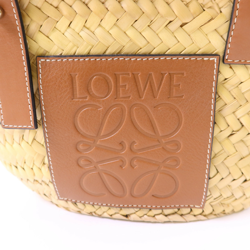 LOEWE Raffia/牛皮皮革Small Basket銀扣肩背袋-6