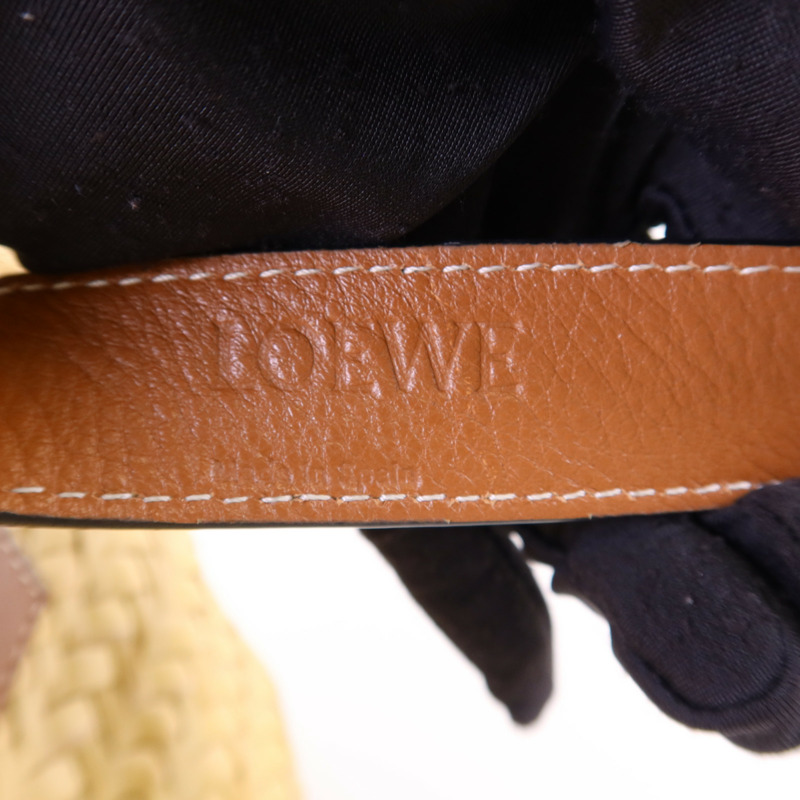 LOEWE Raffia/牛皮皮革Small Basket銀扣肩背袋-7