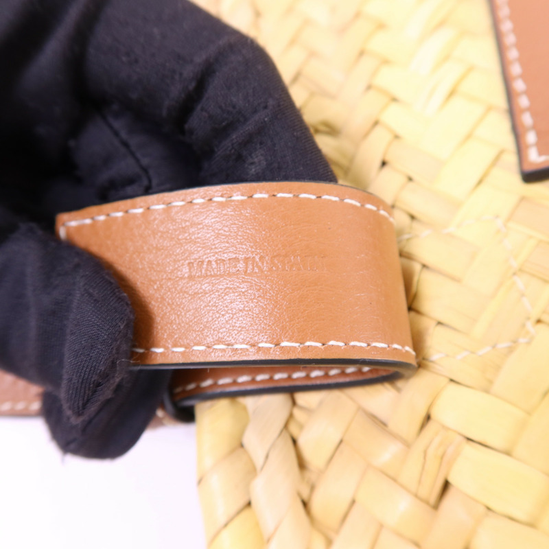 LOEWE Raffia/牛皮皮革Small Basket銀扣肩背袋-8