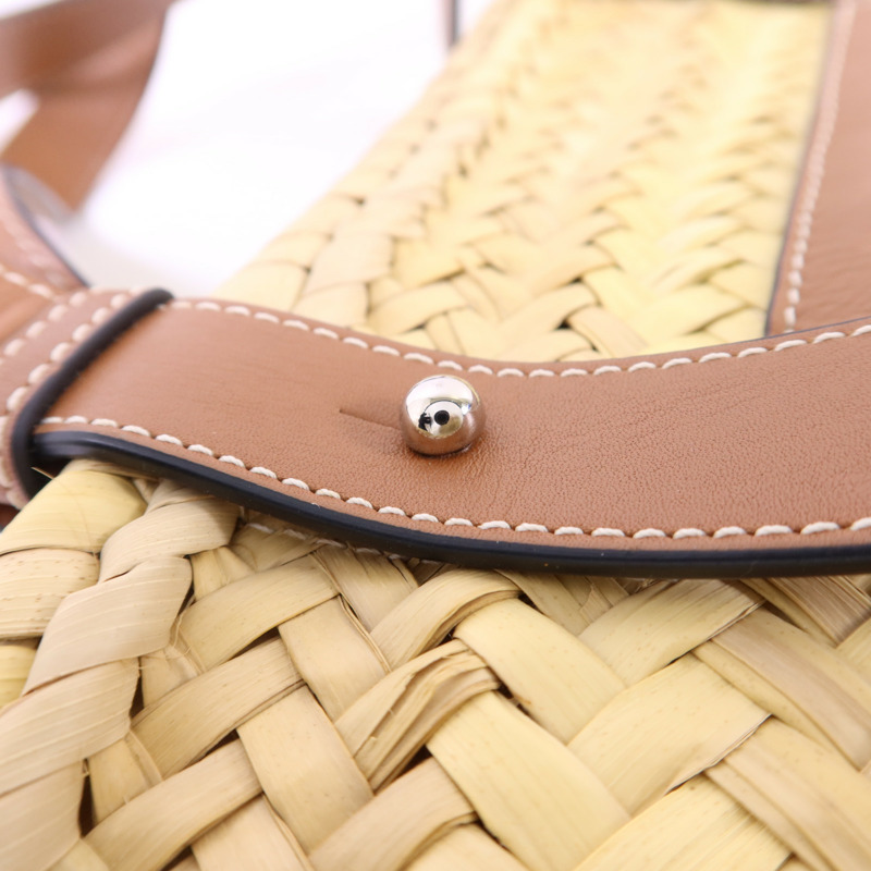 LOEWE Raffia/牛皮皮革Small Basket銀扣肩背袋-10