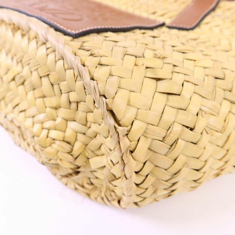 LOEWE Raffia/牛皮皮革Small Basket銀扣肩背袋-11