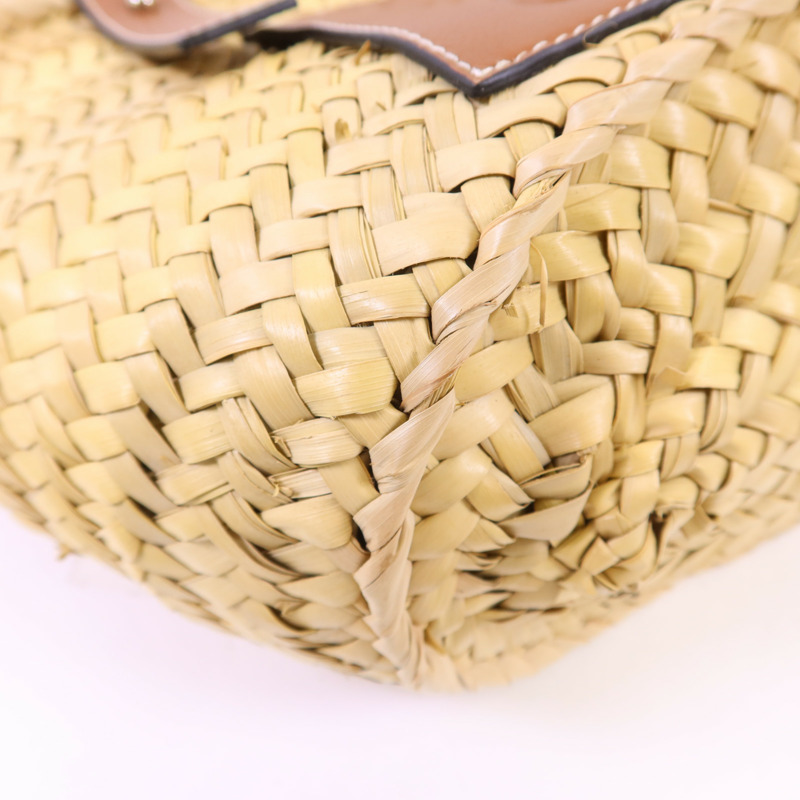 LOEWE Raffia/牛皮皮革Small Basket銀扣肩背袋-12