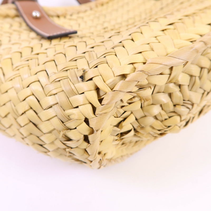 LOEWE Raffia/牛皮皮革Small Basket銀扣肩背袋-14