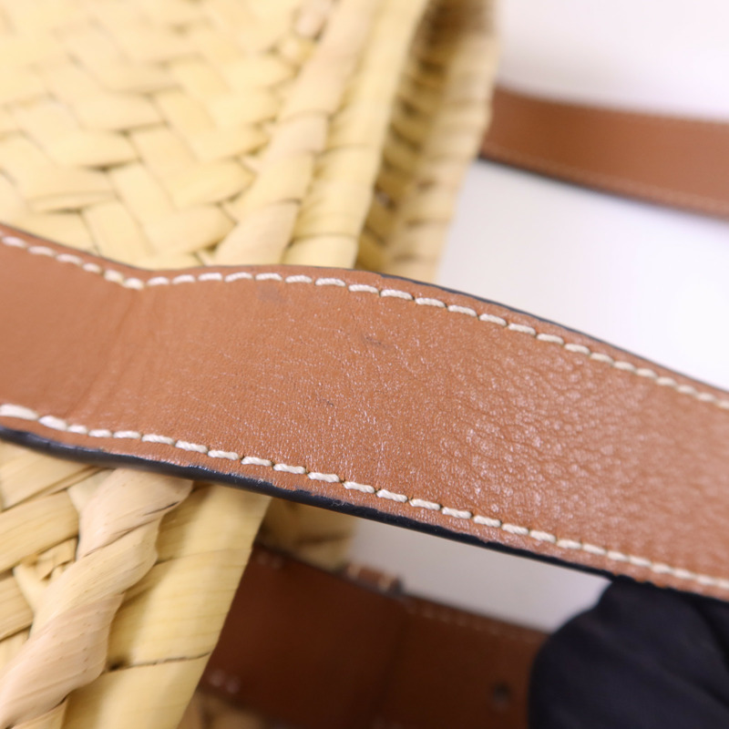 LOEWE Raffia/牛皮皮革Small Basket銀扣肩背袋-16