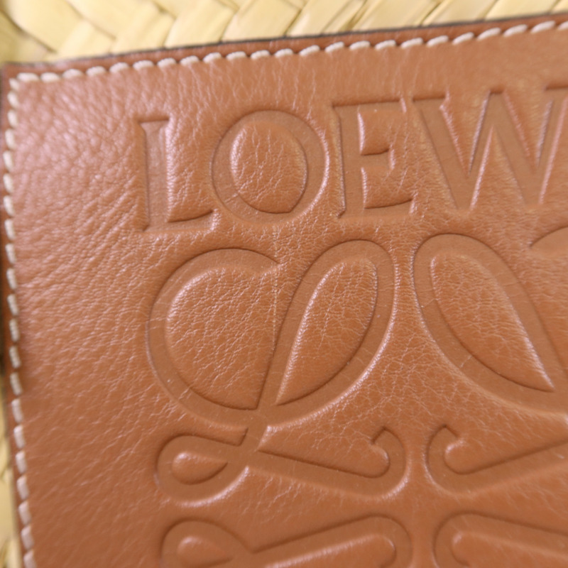 LOEWE Raffia/牛皮皮革Small Basket銀扣肩背袋-19