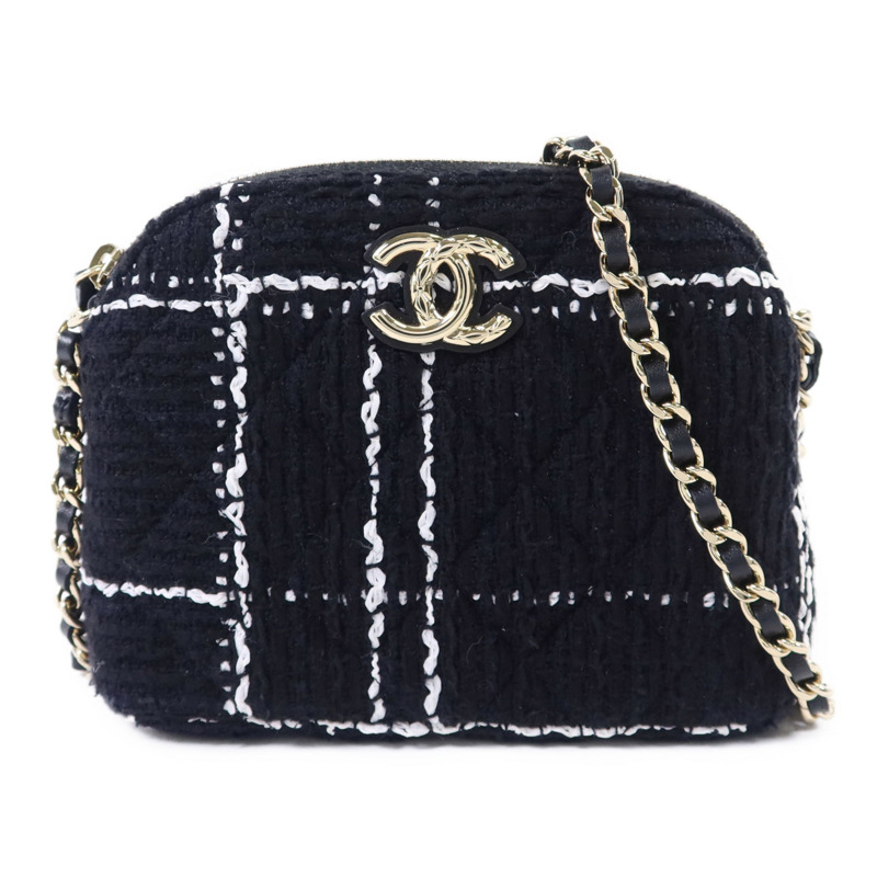 CHANEL 斜紋軟呢Chain Shoulder Bag金扣鏈帶肩背袋-0