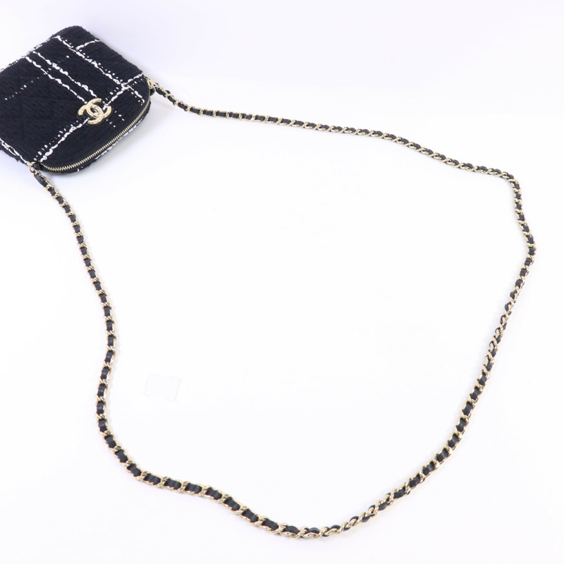 CHANEL 斜紋軟呢Chain Shoulder Bag金扣鏈帶肩背袋-4