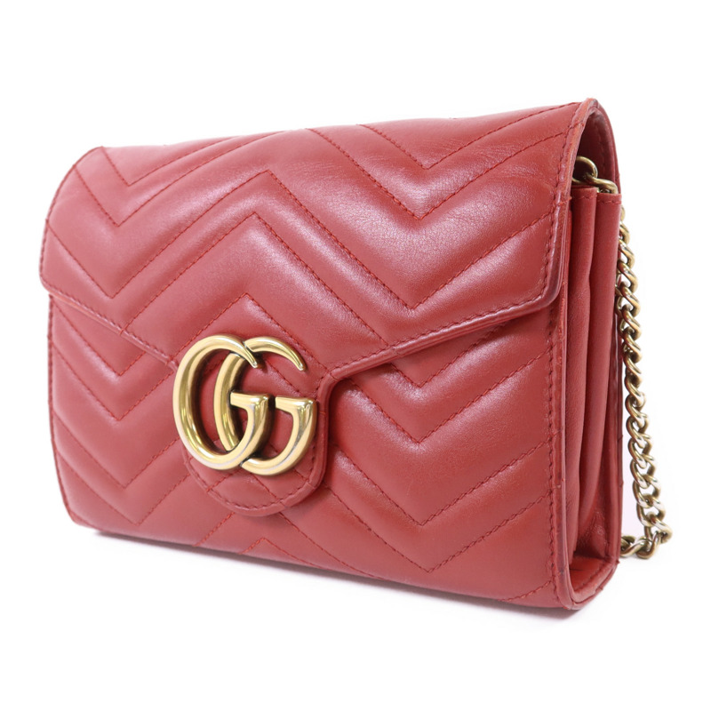 GUCCI 牛皮皮革GG Marmont金扣鏈帶肩背袋-2