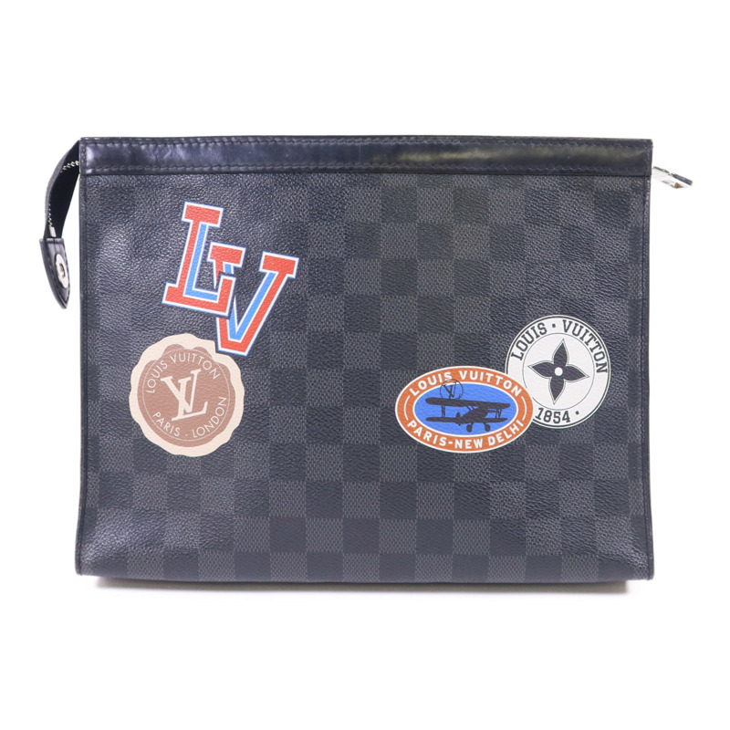 LOUIS VUITTON Damier Graphite Pochette Voyage MM銀扣手拿包-1