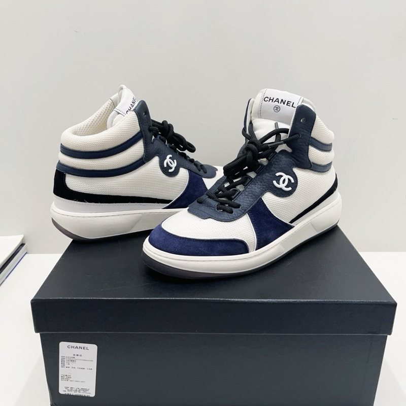 99新Chanel香奈兒 藍白拼色雙C圓頭系帶高幫運動鞋 板鞋 成色很好 40碼 男女同款 一-0