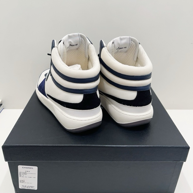 99新Chanel香奈兒 藍白拼色雙C圓頭系帶高幫運動鞋 板鞋 成色很好 40碼 男女同款 一-3