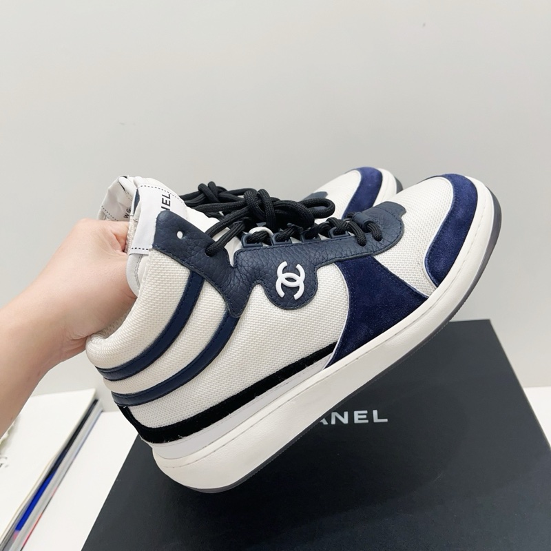 99新Chanel香奈兒 藍白拼色雙C圓頭系帶高幫運動鞋 板鞋 成色很好 40碼 男女同款 一-5