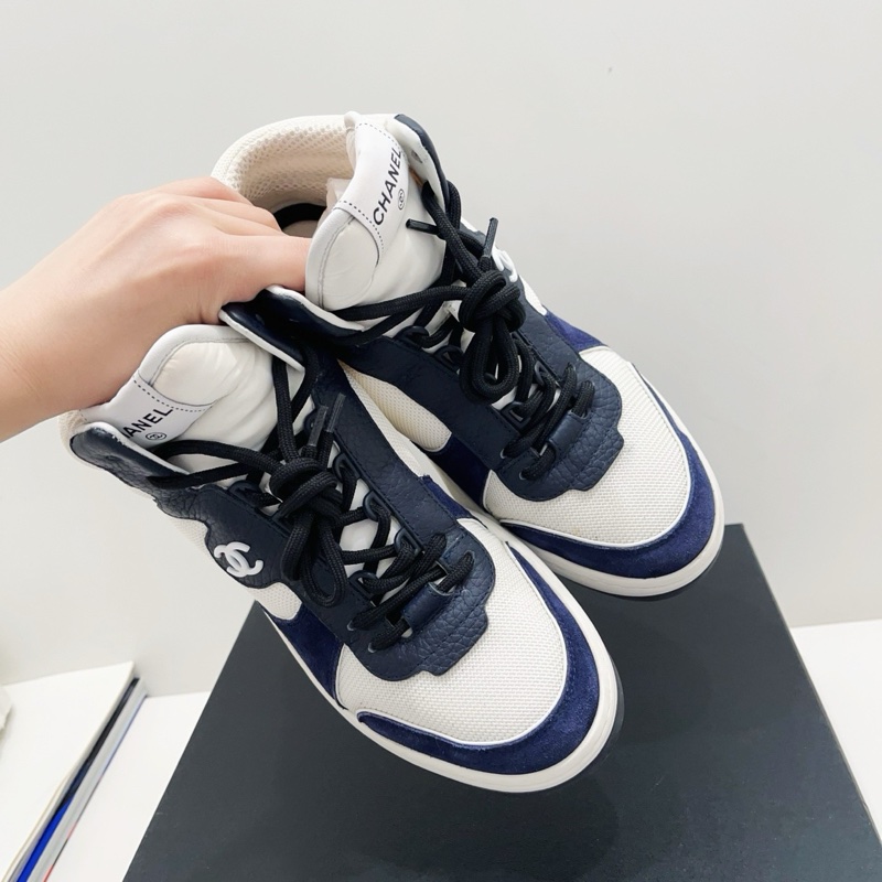 99新Chanel香奈兒 藍白拼色雙C圓頭系帶高幫運動鞋 板鞋 成色很好 40碼 男女同款 一-7