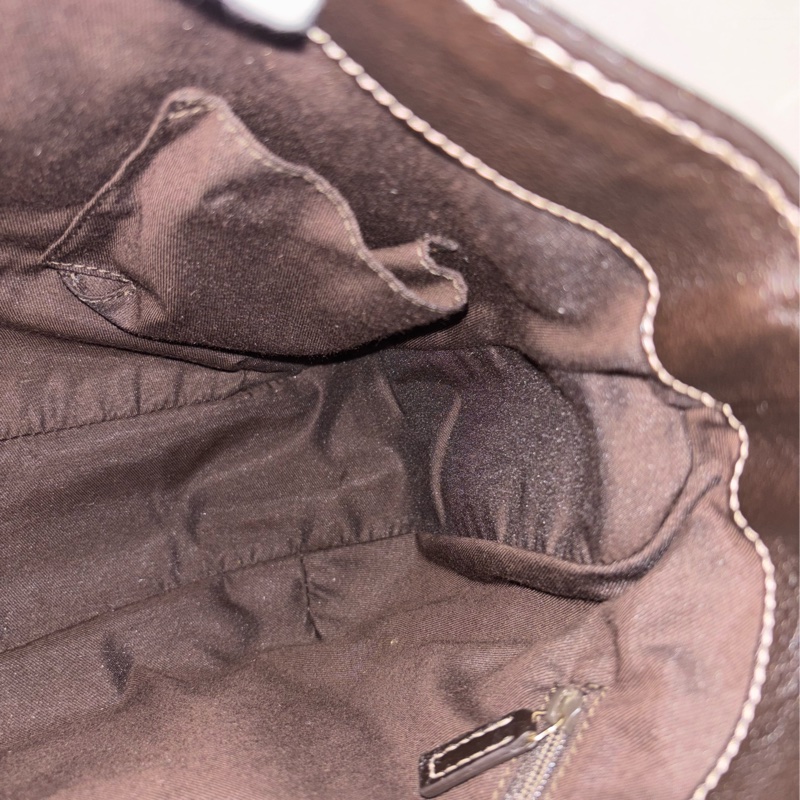 GUCCI 233608 GG LOGO 綠紅綠織帶 老花字紋緹花布 咖啡牛皮 肩背包 HOBO-30