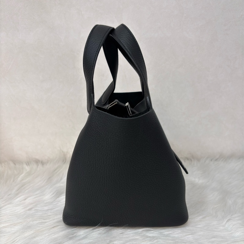 HERMES PICOTIN 18 TC 黑色荔枝皮銀釦 手提包 水桶包 菜籃包 菜籃子-1