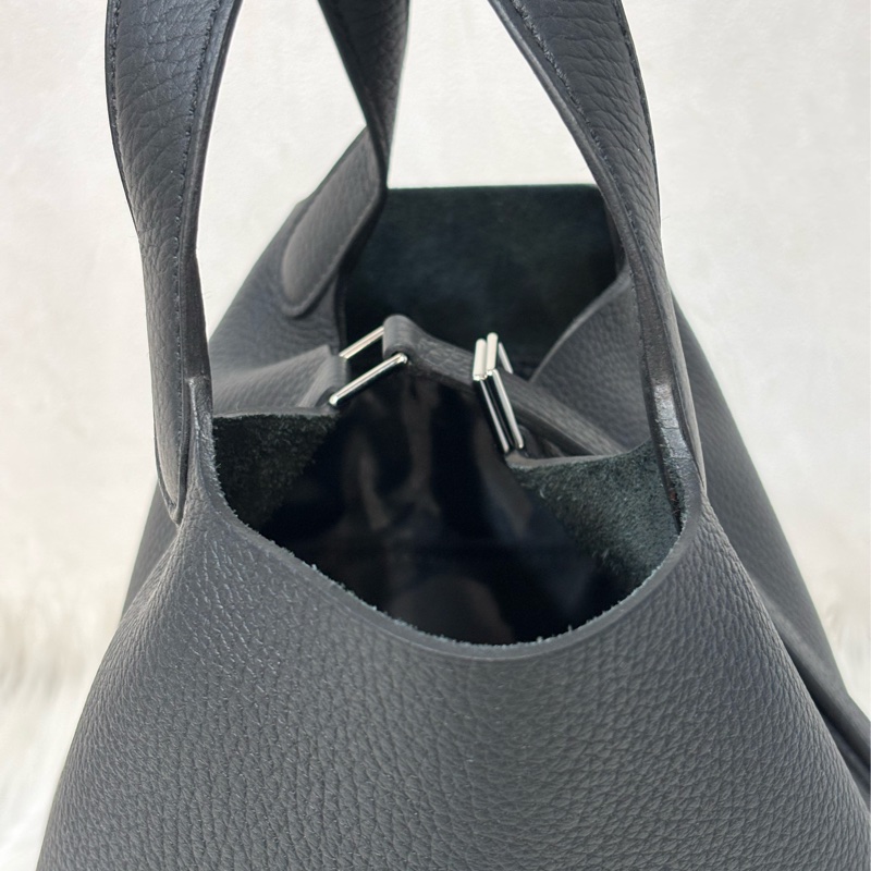 HERMES PICOTIN 18 TC 黑色荔枝皮銀釦 手提包 水桶包 菜籃包 菜籃子-2