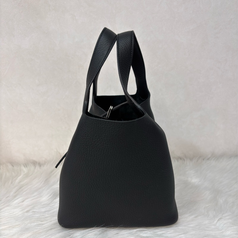 HERMES PICOTIN 18 TC 黑色荔枝皮銀釦 手提包 水桶包 菜籃包 菜籃子-4