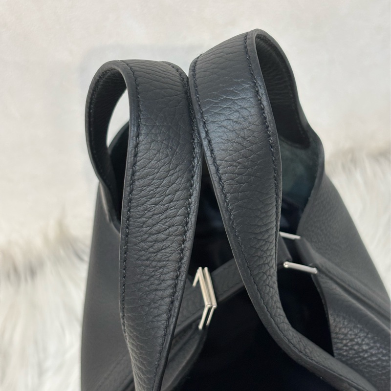 HERMES PICOTIN 18 TC 黑色荔枝皮銀釦 手提包 水桶包 菜籃包 菜籃子-6