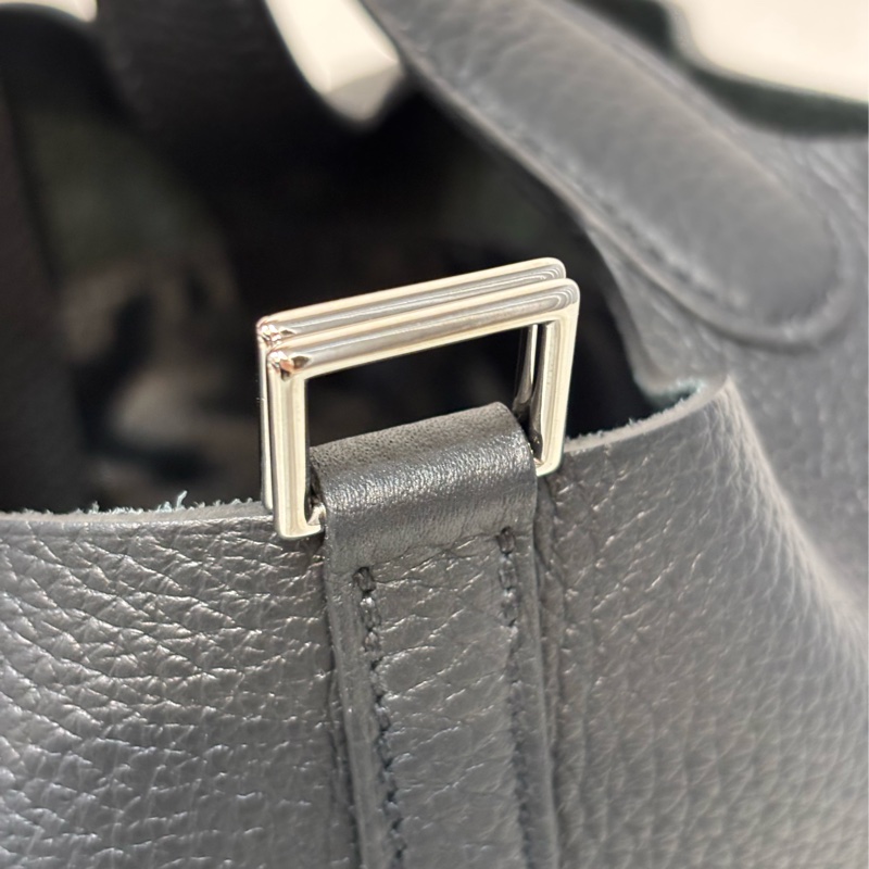 HERMES PICOTIN 18 TC 黑色荔枝皮銀釦 手提包 水桶包 菜籃包 菜籃子-8