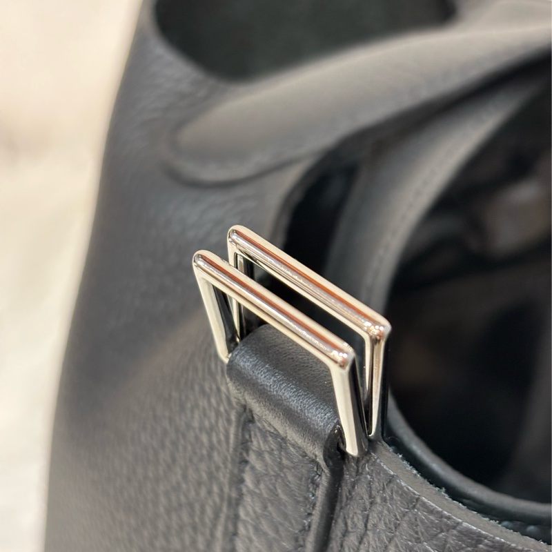 HERMES PICOTIN 18 TC 黑色荔枝皮銀釦 手提包 水桶包 菜籃包 菜籃子-9