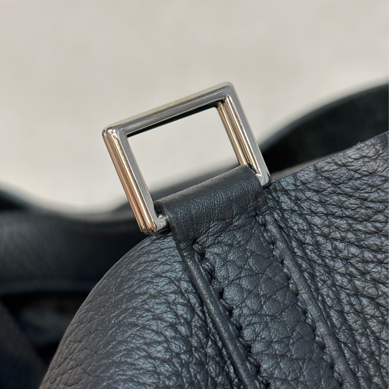 HERMES PICOTIN 18 TC 黑色荔枝皮銀釦 手提包 水桶包 菜籃包 菜籃子-10