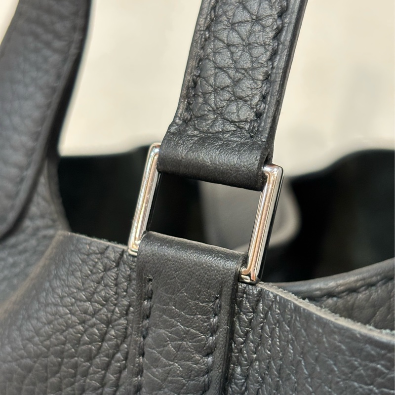 HERMES PICOTIN 18 TC 黑色荔枝皮銀釦 手提包 水桶包 菜籃包 菜籃子-12