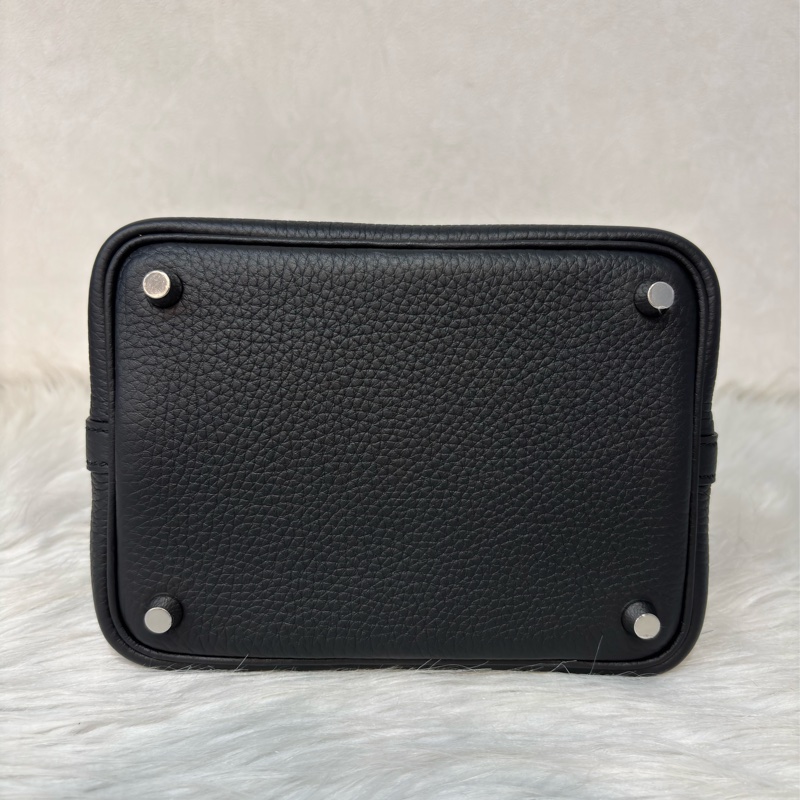 HERMES PICOTIN 18 TC 黑色荔枝皮銀釦 手提包 水桶包 菜籃包 菜籃子-17