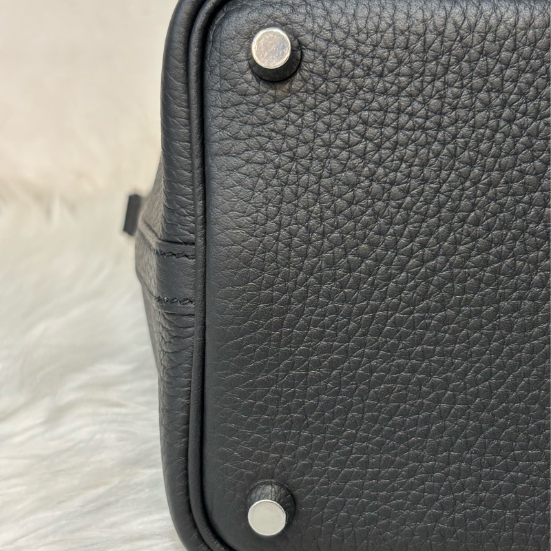 HERMES PICOTIN 18 TC 黑色荔枝皮銀釦 手提包 水桶包 菜籃包 菜籃子-19