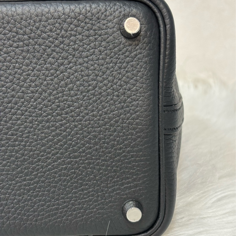 HERMES PICOTIN 18 TC 黑色荔枝皮銀釦 手提包 水桶包 菜籃包 菜籃子-20