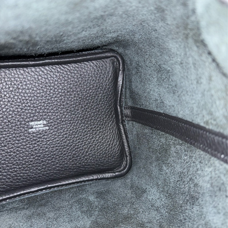 HERMES PICOTIN 18 TC 黑色荔枝皮銀釦 手提包 水桶包 菜籃包 菜籃子-29