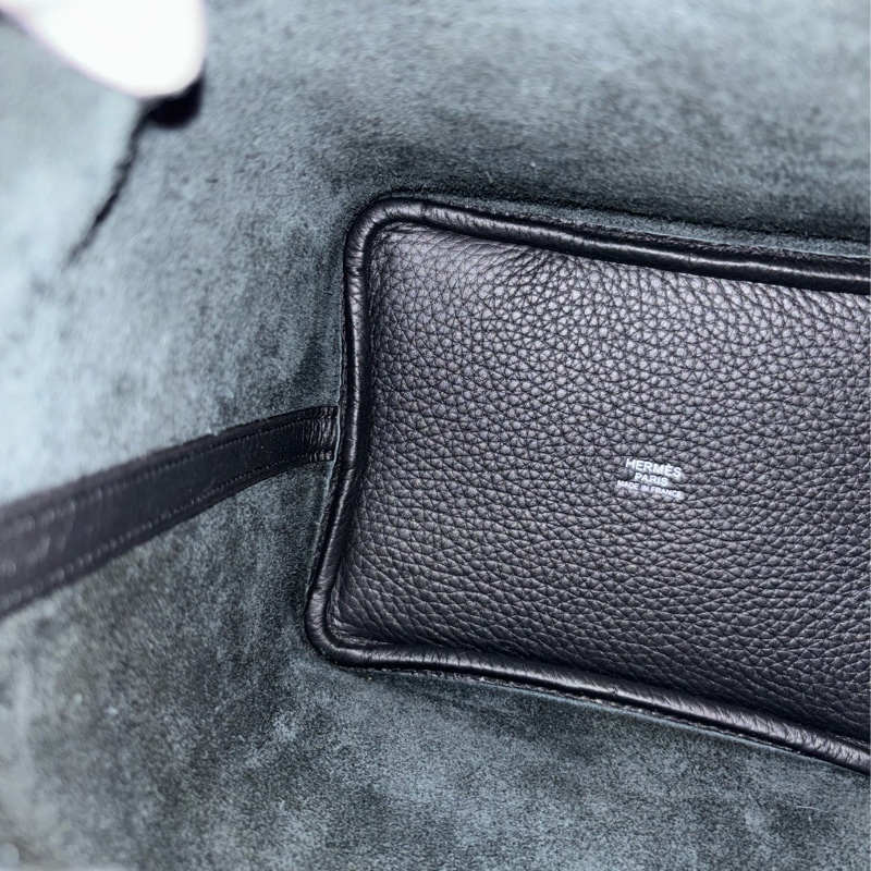 HERMES PICOTIN 18 TC 黑色荔枝皮銀釦 手提包 水桶包 菜籃包 菜籃子-30