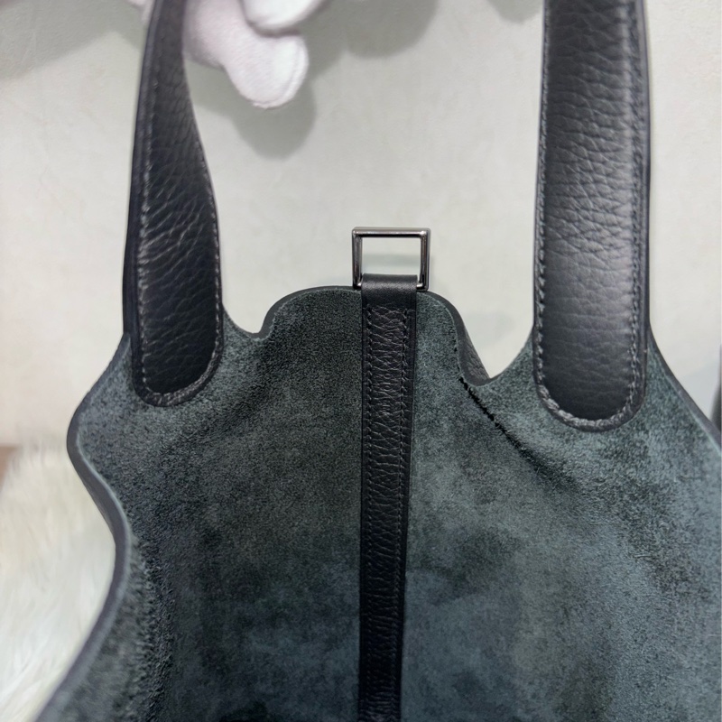 HERMES PICOTIN 18 TC 黑色荔枝皮銀釦 手提包 水桶包 菜籃包 菜籃子-32