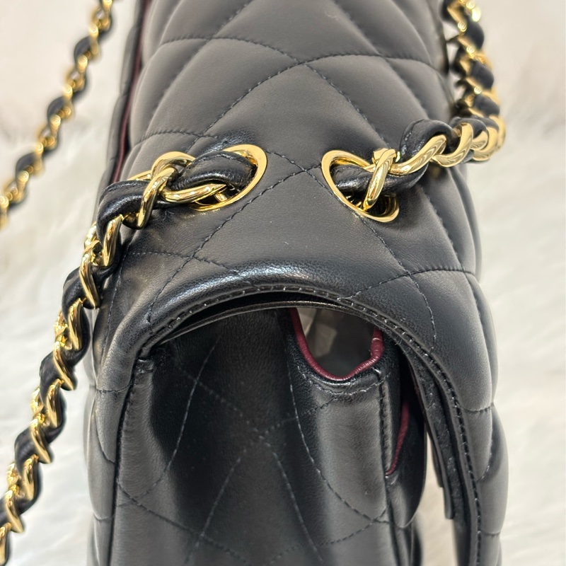 CHANEL A58600 COCO 30 CF JUMBO 黑色羊皮金鍊 肩背包斜背包口蓋包-2