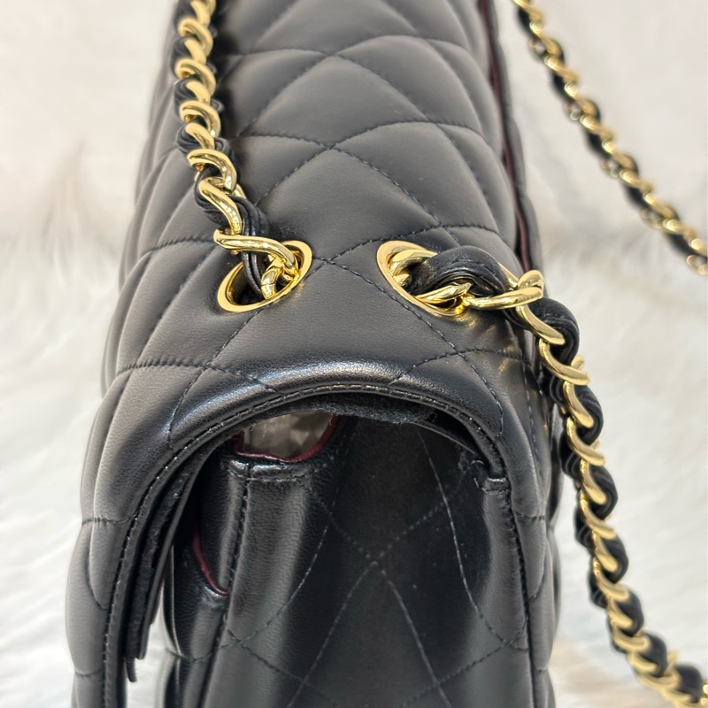 CHANEL A58600 COCO 30 CF JUMBO 黑色羊皮金鍊 肩背包斜背包口蓋包-5