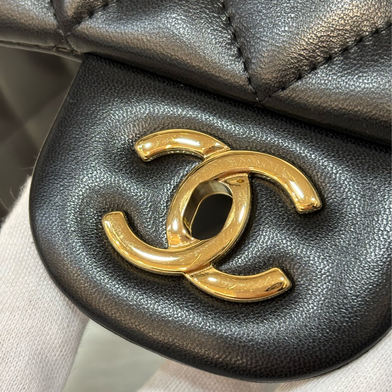 CHANEL A58600 COCO 30 CF JUMBO 黑色羊皮金鍊 肩背包斜背包口蓋包-7