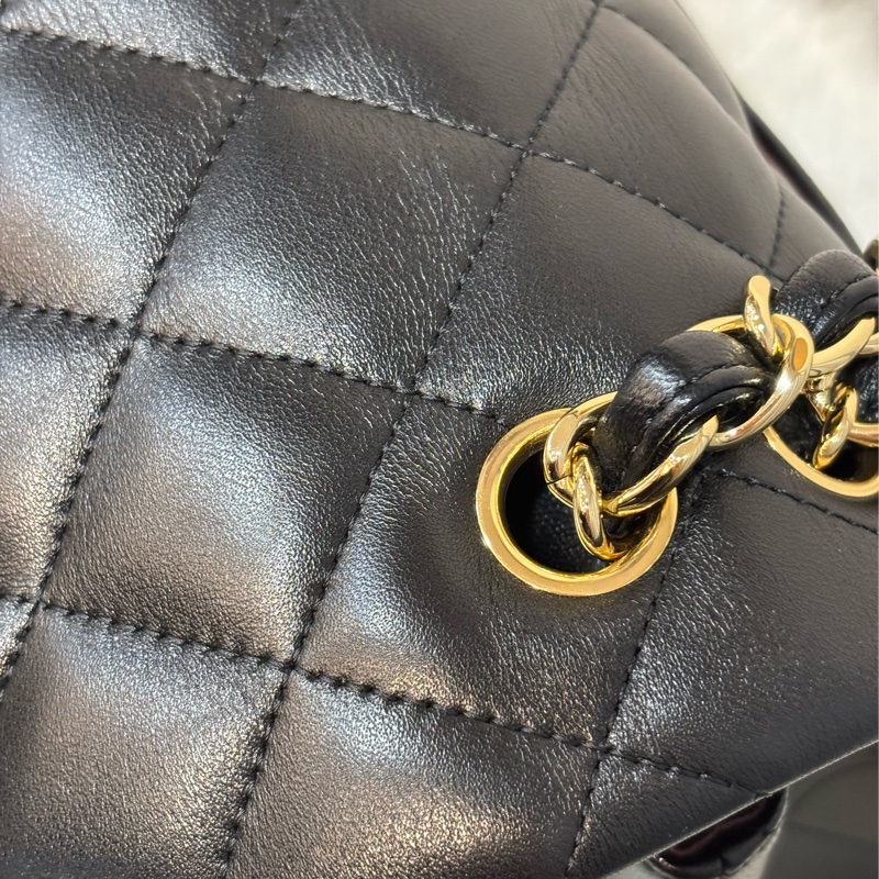 CHANEL A58600 COCO 30 CF JUMBO 黑色羊皮金鍊 肩背包斜背包口蓋包-26