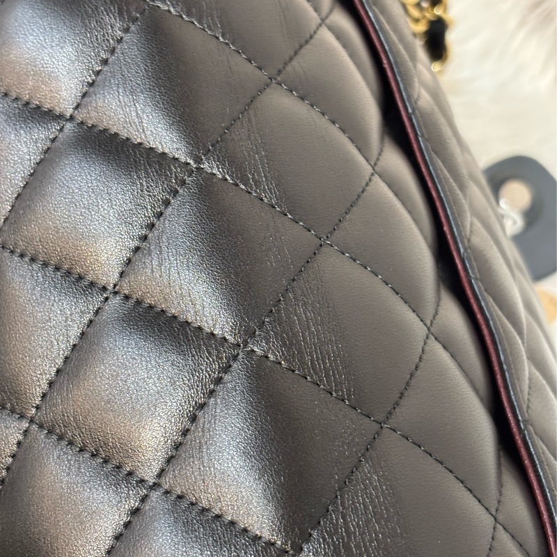 CHANEL A58600 COCO 30 CF JUMBO 黑色羊皮金鍊 肩背包斜背包口蓋包-27