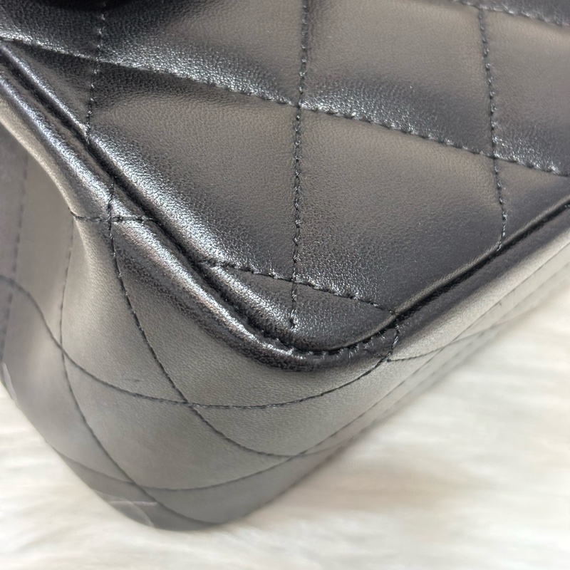 CHANEL A58600 COCO 30 CF JUMBO 黑色羊皮金鍊 肩背包斜背包口蓋包-35