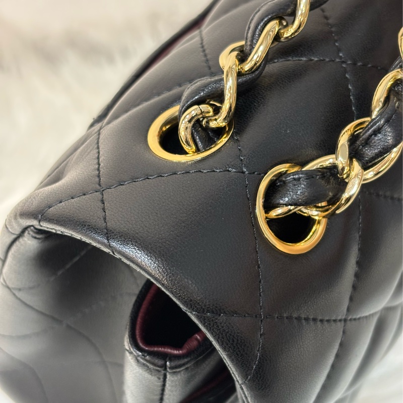 CHANEL A58600 COCO 30 CF JUMBO 黑色羊皮金鍊 肩背包斜背包口蓋包-46