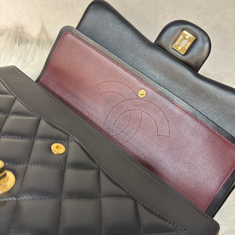 CHANEL A58600 COCO 30 CF JUMBO 黑色羊皮金鍊 肩背包斜背包口蓋包-47