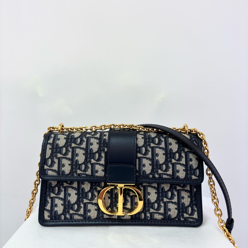 Dior藍緹布刺繡蒙田East Wast鍊包-1