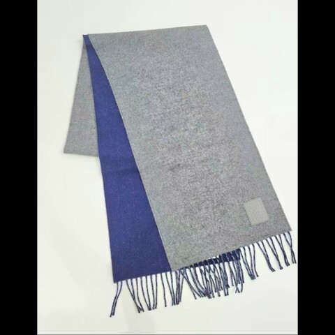 Loewe 雙面羊毛和羊絨混紡圍巾 灰色/藍色